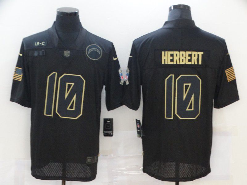 Men Los Angeles Chargers #10 Herbert Black gold lettering 2020 Nike NFL Jersey